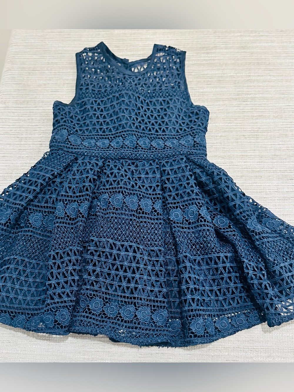 Bardot Junior Girls Navy Lace Eyelet Sleeveless Dress Size 5